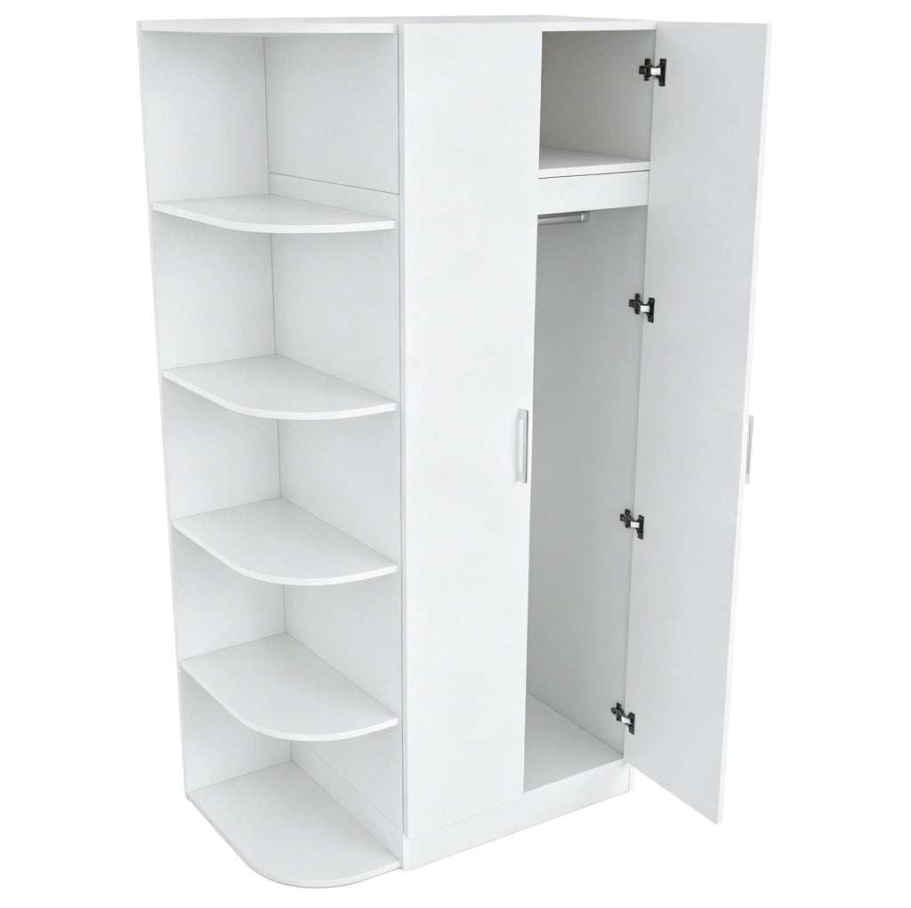Armadio guardaroba a 2 ante 90x55x170 cm con ripiani e cassetti in MDF; bianco