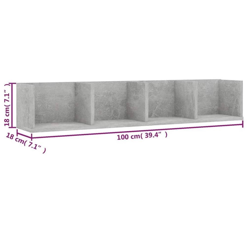 CD Wall Shelf, Concrete Grey, 100x18x18 Cm, Wood-based Material