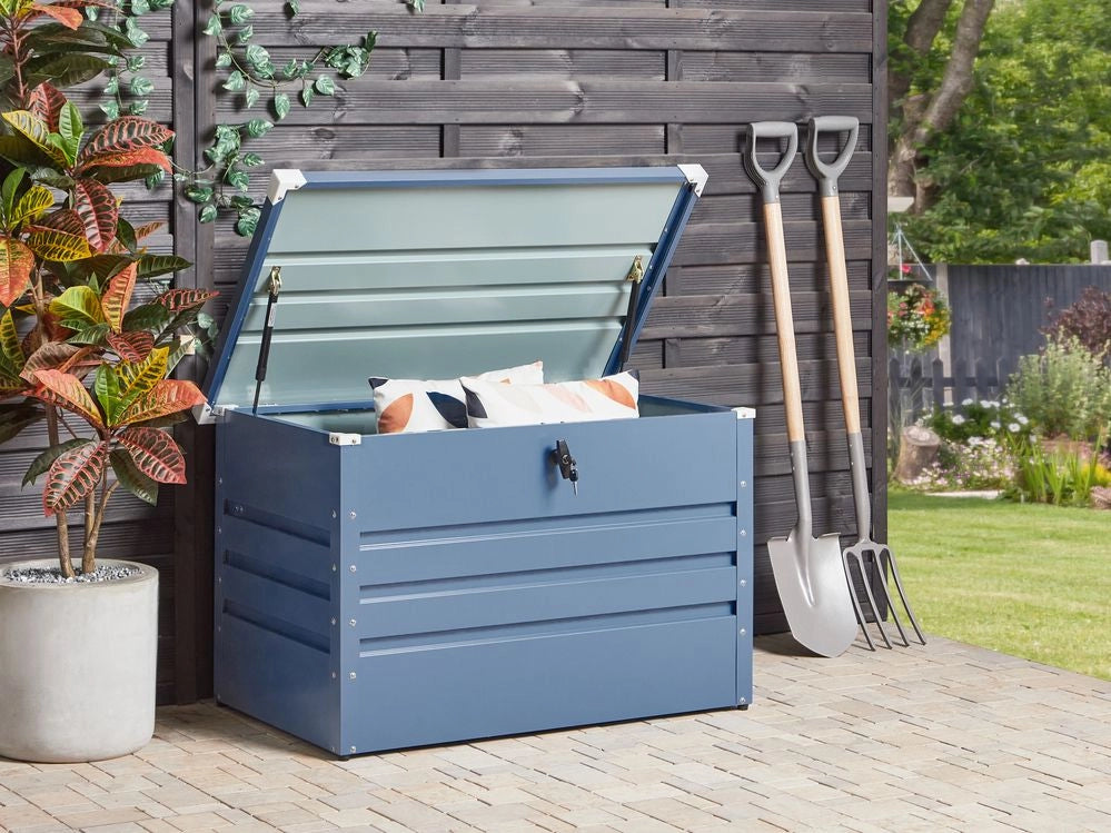 Cassapanca da esterno in acciaio zincato blu 100 x 62 cm giardino stile industriale