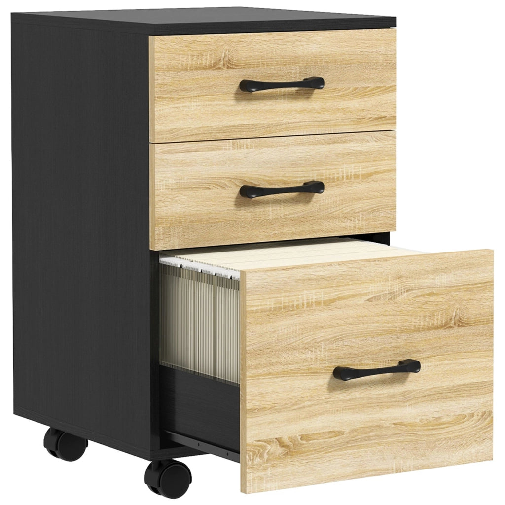 Cassettiera ufficio con ruote e cassetti ¨C Xylo ¨C Rovere e nero 40x42x65cm