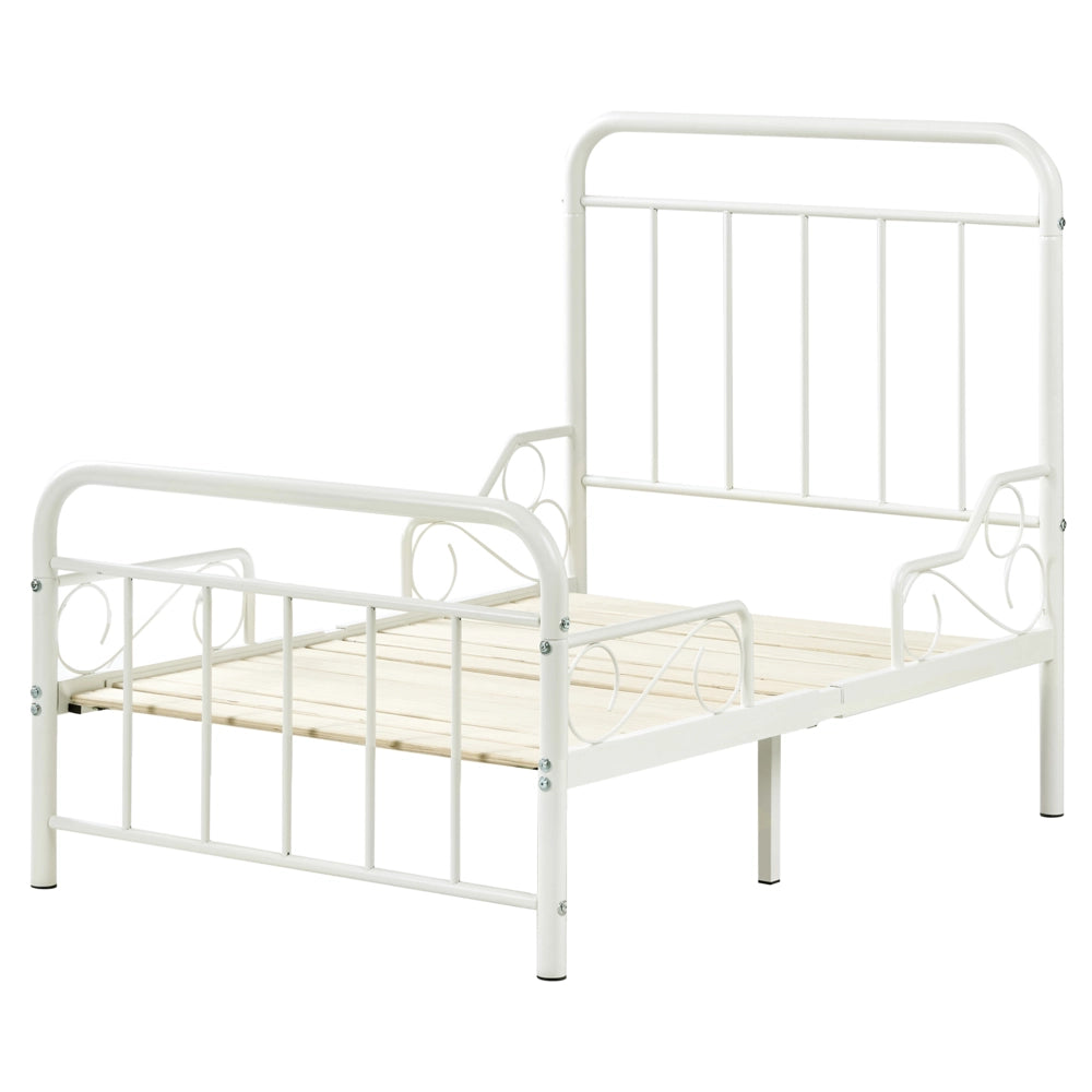Letto estensibile in ferro per bambini 90 x 130/160/200 cm con rete a doghe bianco sporco stile moderno