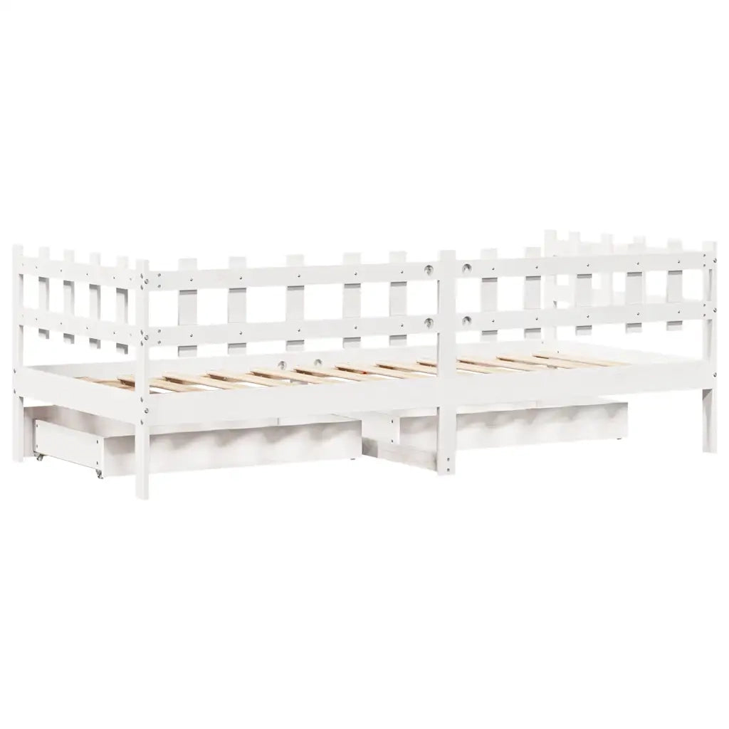 Dormeuse con Cassetti Bianco 90x200 cm Legno Massello di Pino