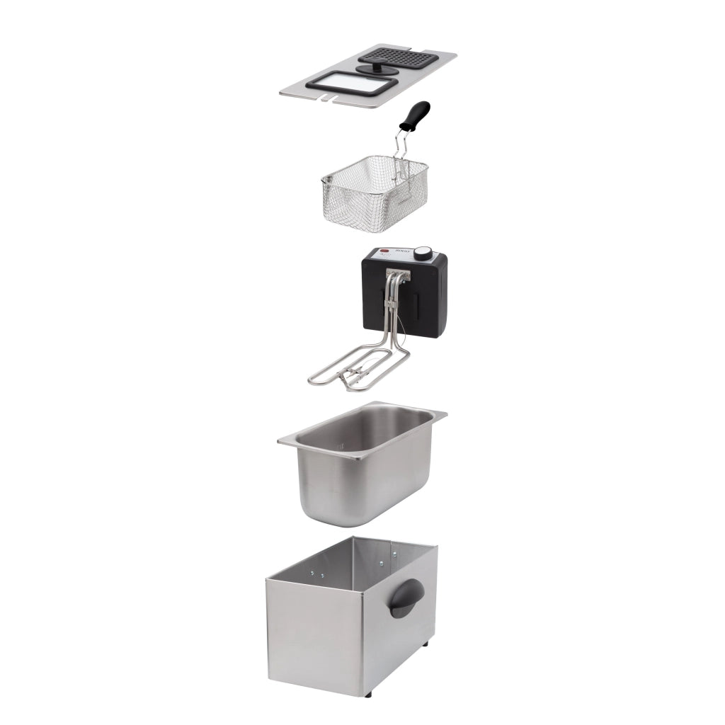 Friggitrice elettrica 3 litri acciaio inox, termostato regolabile 190°C, cestello rimovibile 2000W cucina - SOGO