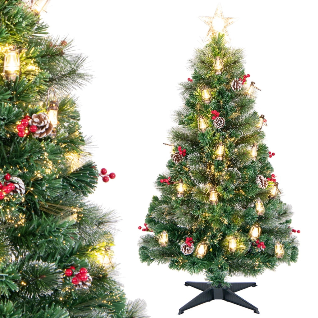 Albero di Natale 150cm con 8 modalit¨¤ di illuminazione luci led fibre ottiche, Albero natalizio artificiale ago di pino-Alberi di Natale