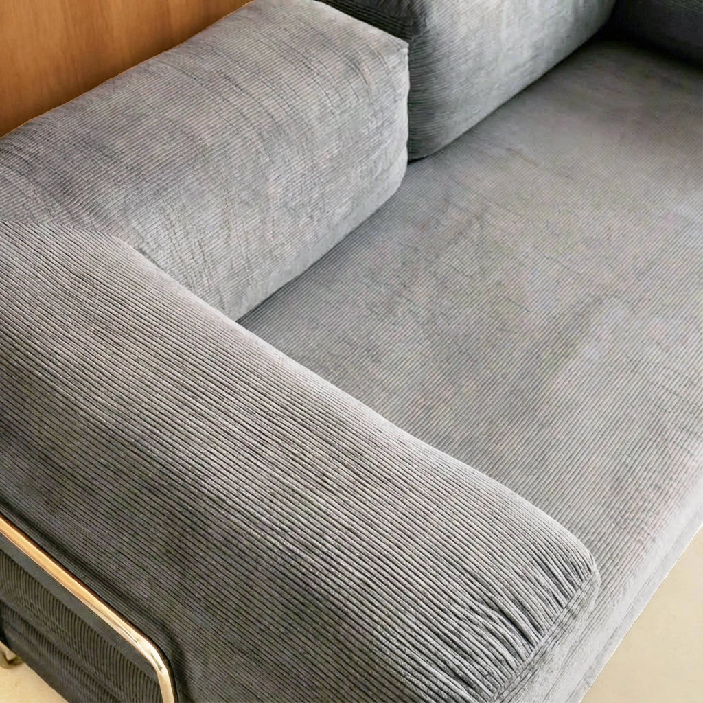 Divano letto futon in velluto a coste e struttura cromata, grigio