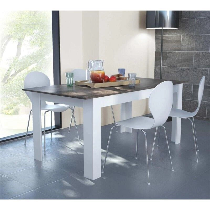 TAVOLO GEMMA ALLUNGABILE 160/200 X 90 X H75CM BIANCO E GRIGIO EFFETTO CEMENTO