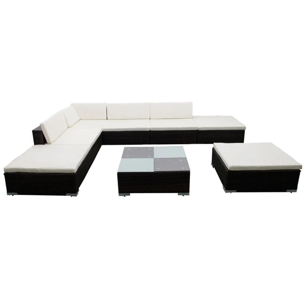 Set Divani da Giardino 8 pz con Cuscini in Polyrattan Marrone 42087