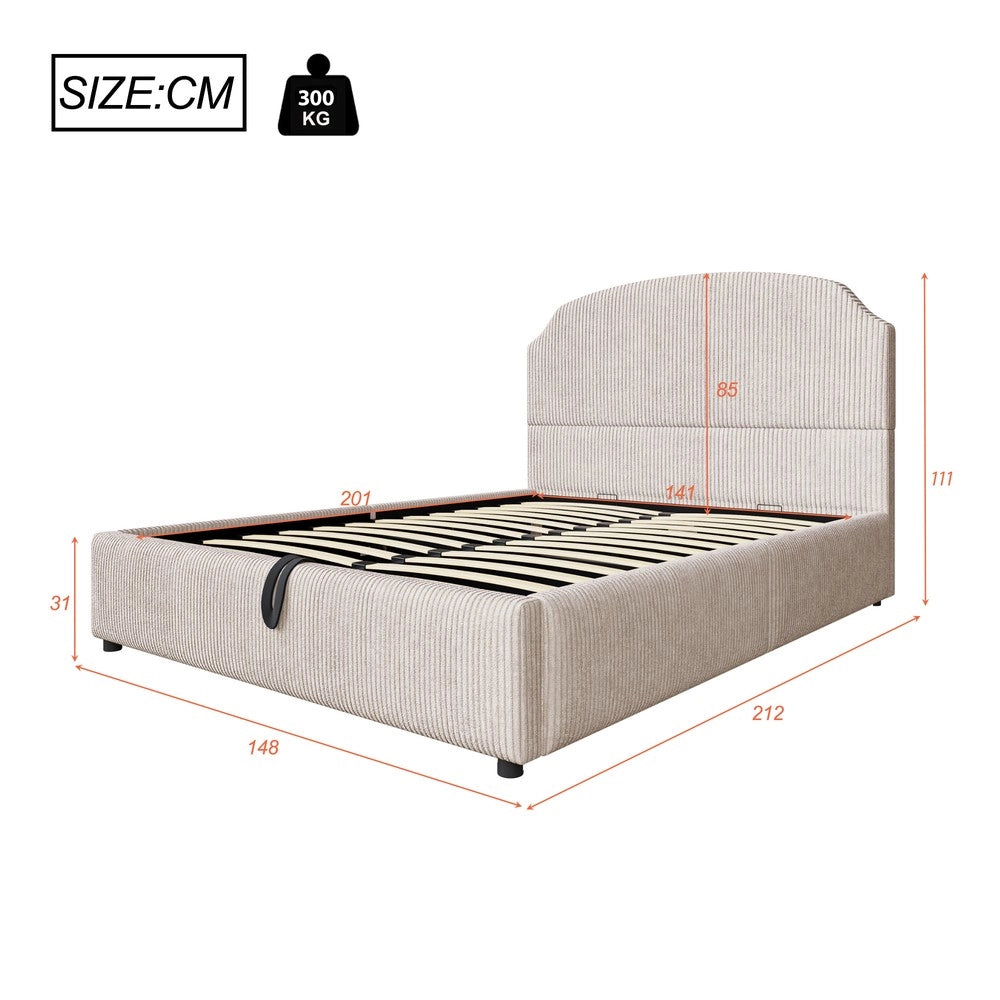 Letto Contenitore Imbottito 140x200 ¨C MINIMAL ¨C Tessuto a Righe, Testiera, Idraulico