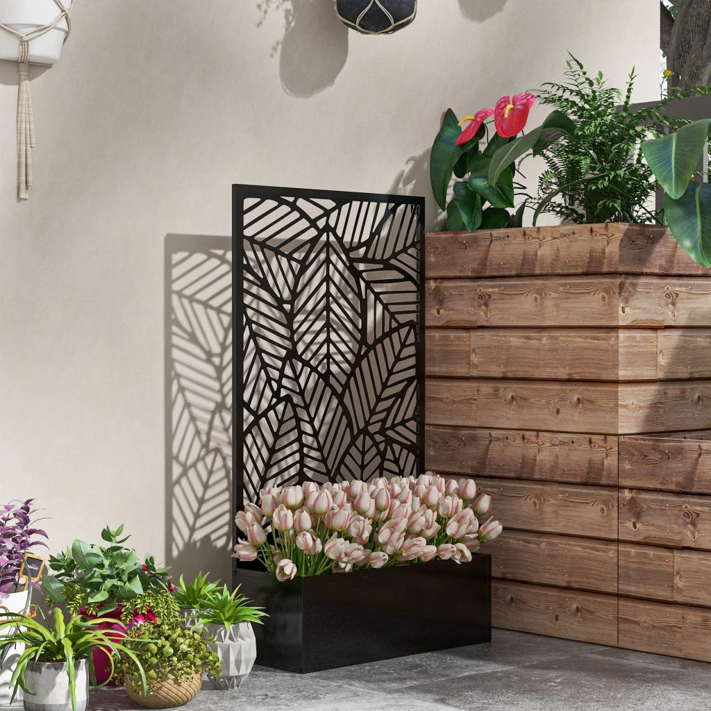 Fioriera Rialzata con Spalliera per Rampicanti ¨C zephmum ¨C Nero 61x23x113 cm