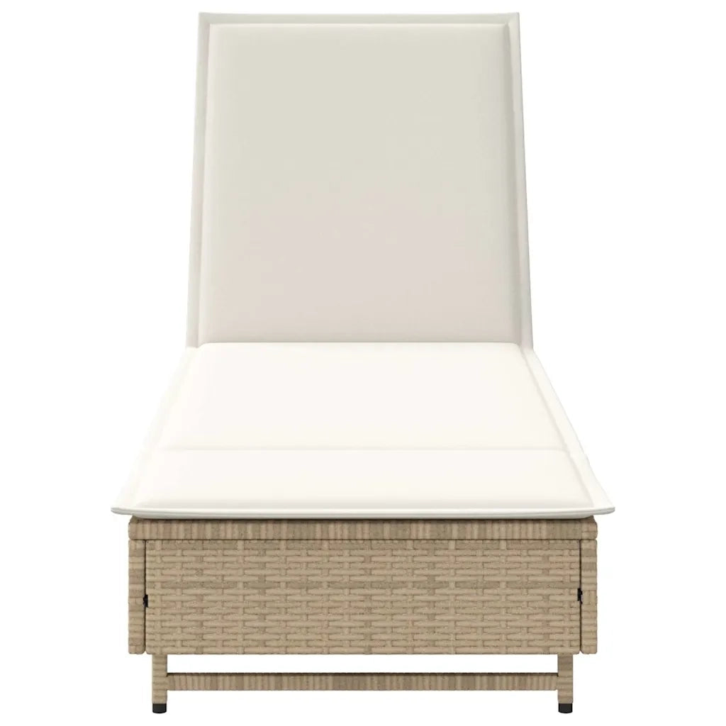 Lettino Prendisole | Sdraio da giardino | Lettino da sole con Ruote e Cuscino in Polyrattan Beige