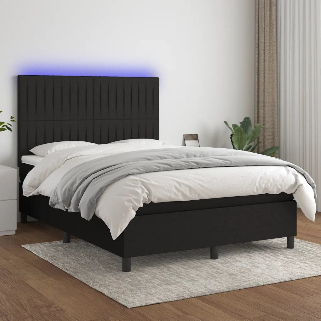 Letto a Molle con Materasso e LED Nero 140x200 cm in Tessuto cod mxl 33637