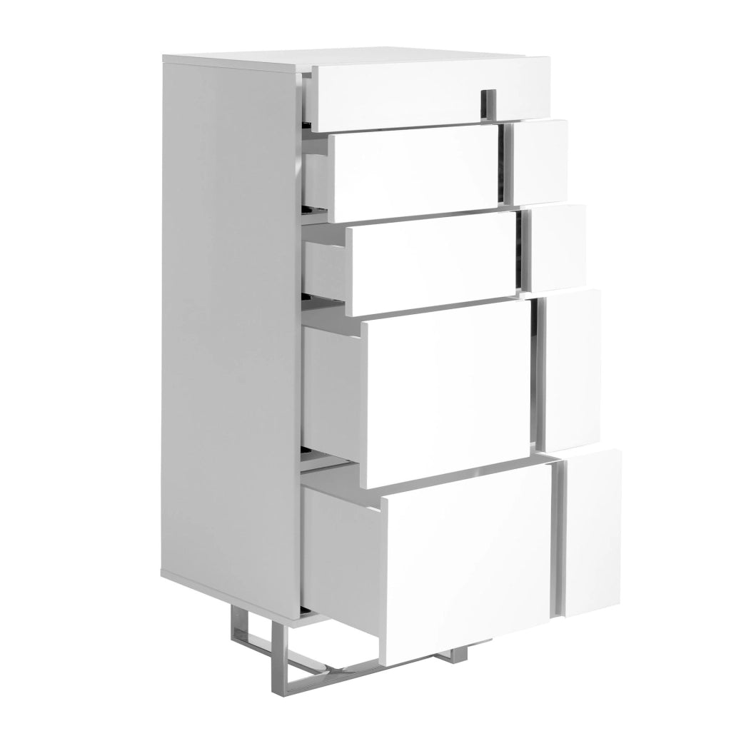 Chiffoniera in legno bianco e acciaio cromato
