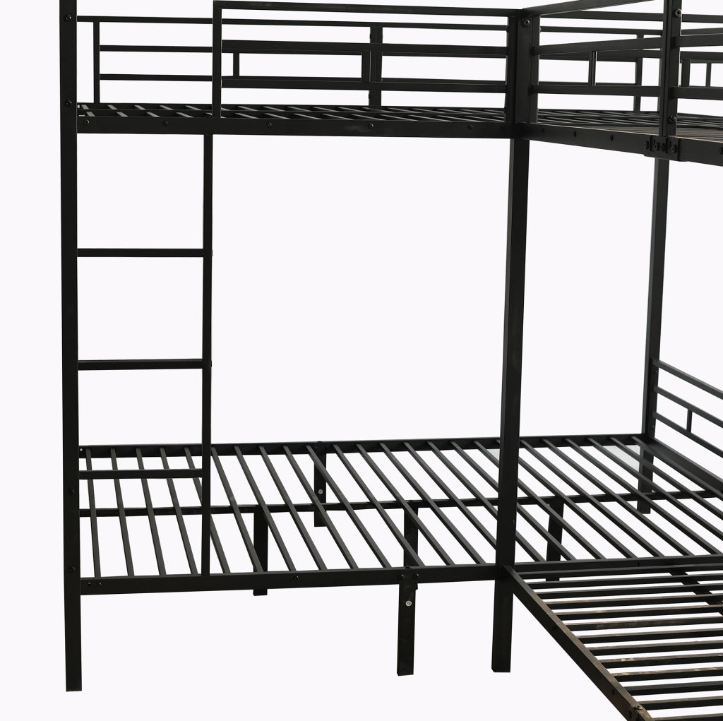 Letto a castello in metallo nero con scala a 3 gradini 90x200 cm e 140x200 cm
