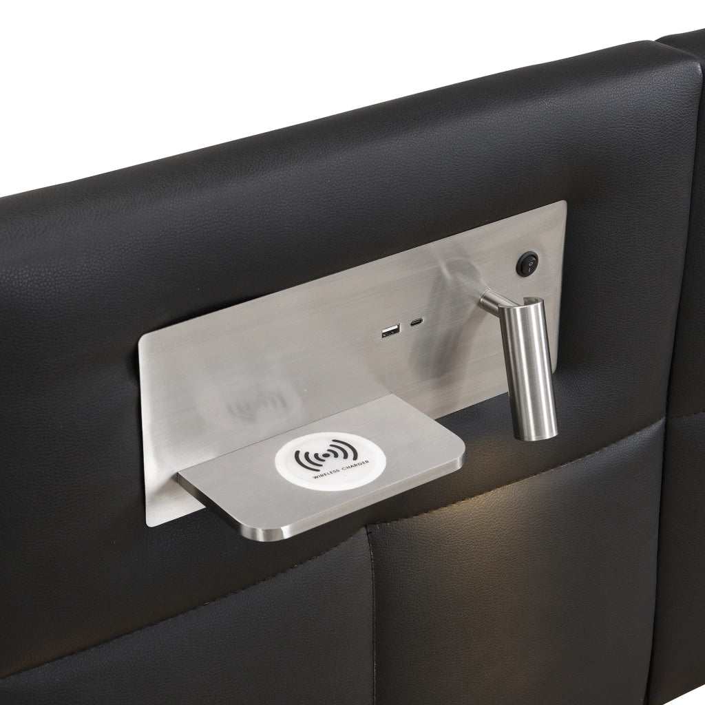 Letti contenitori 180x200 cm; sollevabile idraulico con USB e ricarica wireless; PU nero (Senza materasso)