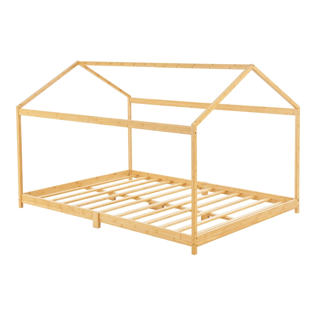 Letto per Cameretta Vindafjord a Forma di Casetta in Bambù Naturale 160x200 cm [en.casa]