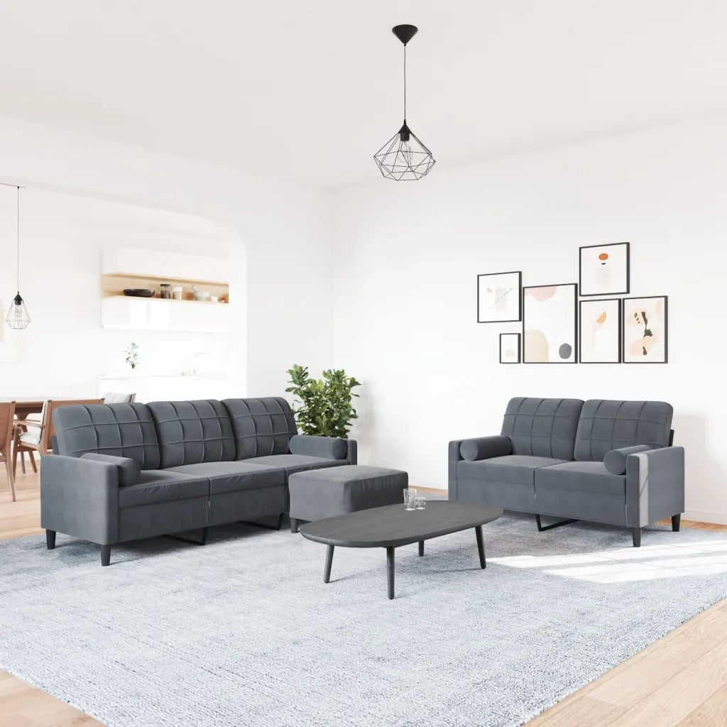 Set di Divani 3 pz con Cuscini Grigio Scuro in Velluto