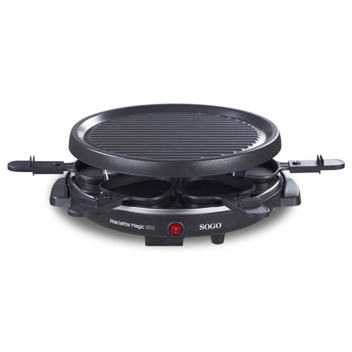 Raclette elettrica con grill antiaderente 28 cm, 6 persone 800W per sciogliere formaggio e grigliare carne - Sogo