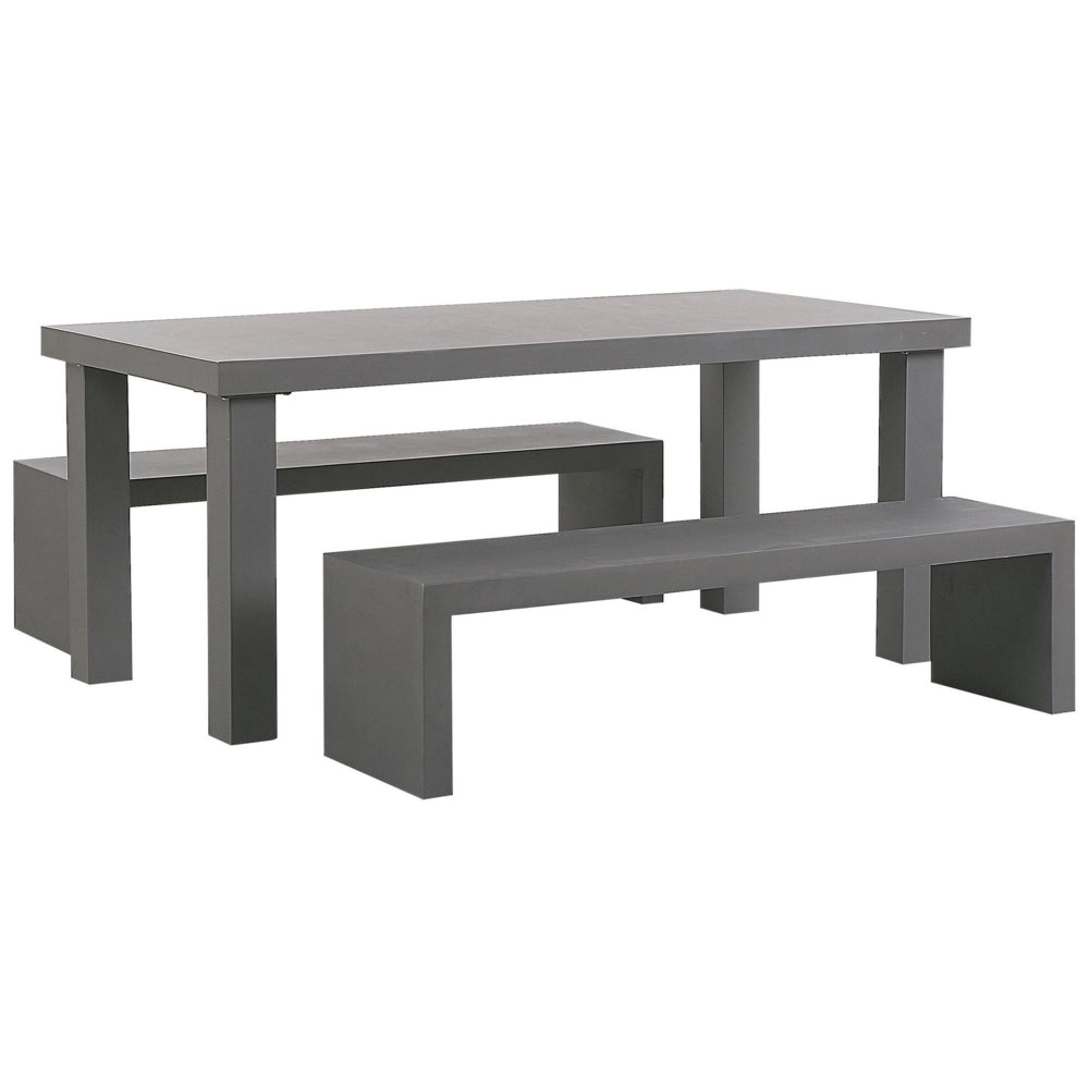 Set da pranzo da giardino Tavolo rettangolare in cemento grigio 2 panche a forma di U 4 posti resistente all'acqua