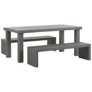 Set da pranzo da giardino Tavolo rettangolare in cemento grigio 2 panche a forma di U 4 posti resistente all'acqua