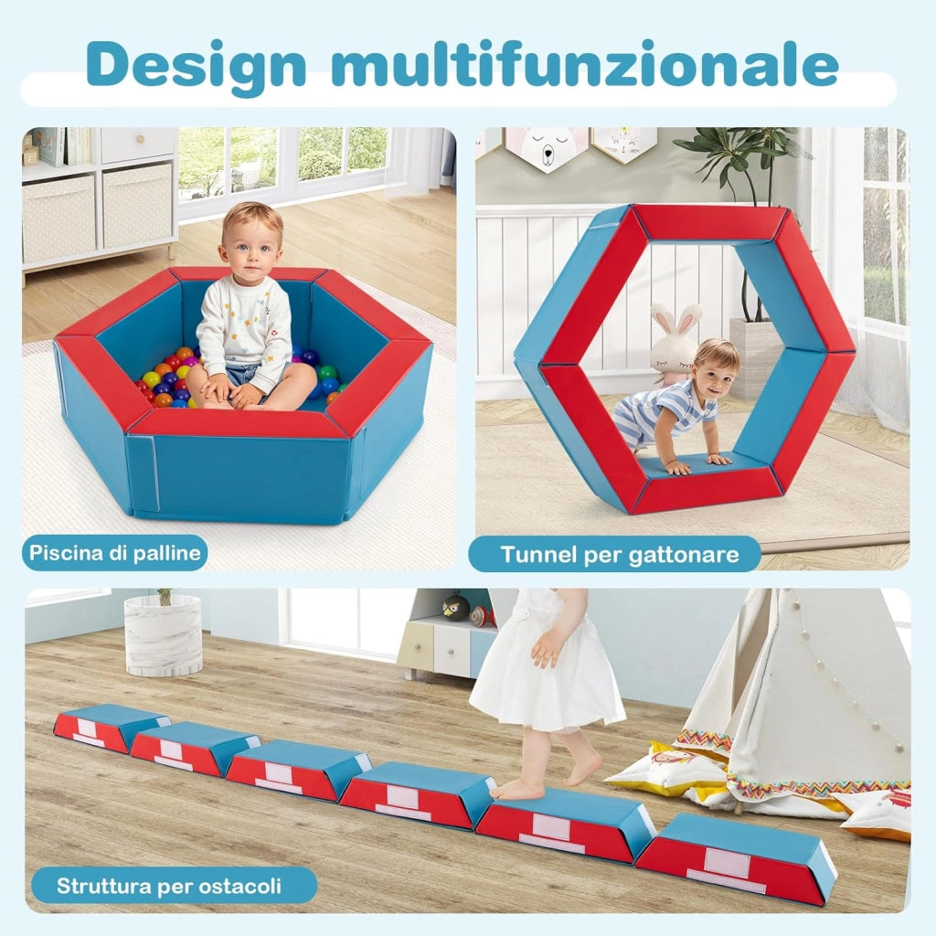 Set di 3 Blocchi da Arrampicata in Schiuma per Bambini, Set Gioco per Interni con Piscina di Palline, Triangolo, Scala e Palline Colorate per Bambini 1+ Anni