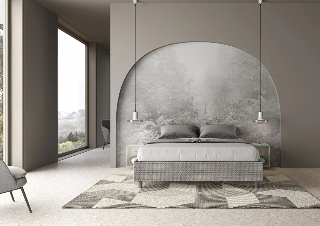 Letto Matrimoniale 160x200 cm con Rete e Contenitore Giroletto con Alzata Comoda Imbottito in Tessuto Labirinto Azelia