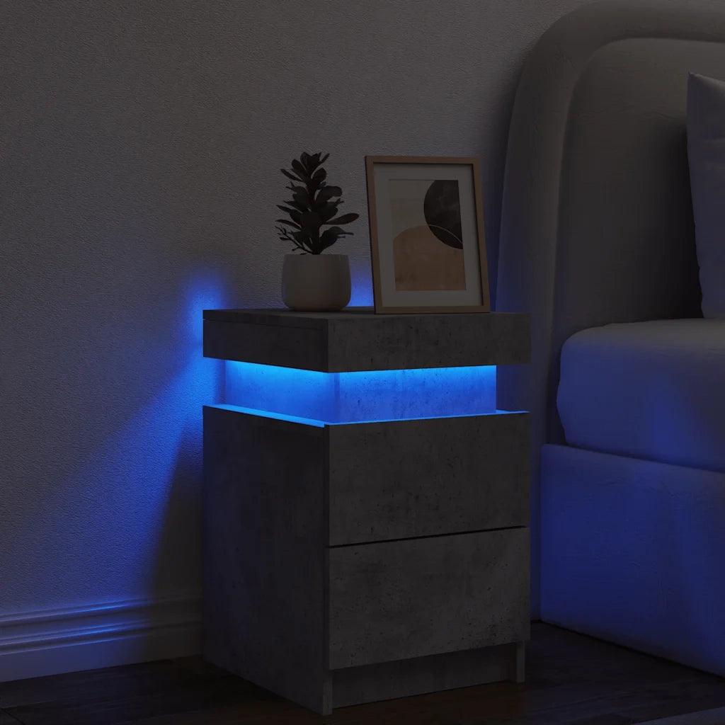 Comodino | Armadio da Notte | Mobiletto da notte con Luci LED Grigio Cemento 35x39x55 cm