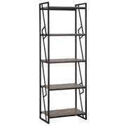Libreria a 5 ripiani Scaffale industriale minimalista con struttura in legno scuro e metallo Nero