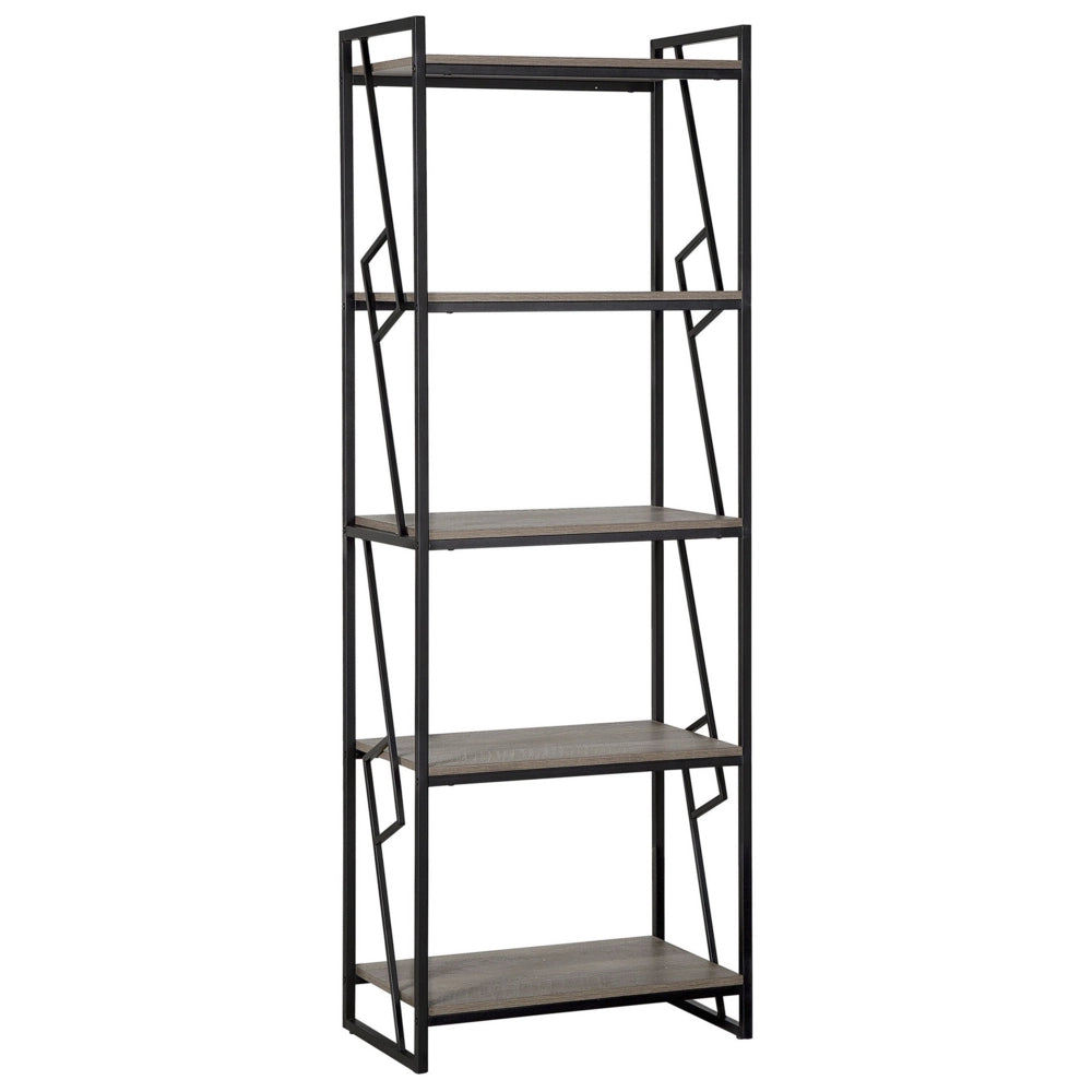 Libreria a 5 ripiani Scaffale industriale minimalista con struttura in legno scuro e metallo Nero