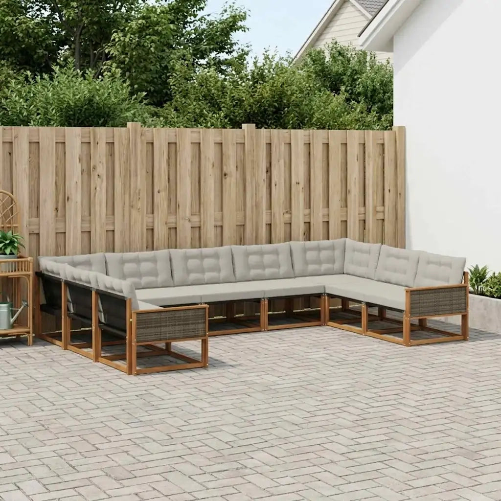 Set di divani da esterno 9 pcs Naturale e Grigio Chiaro