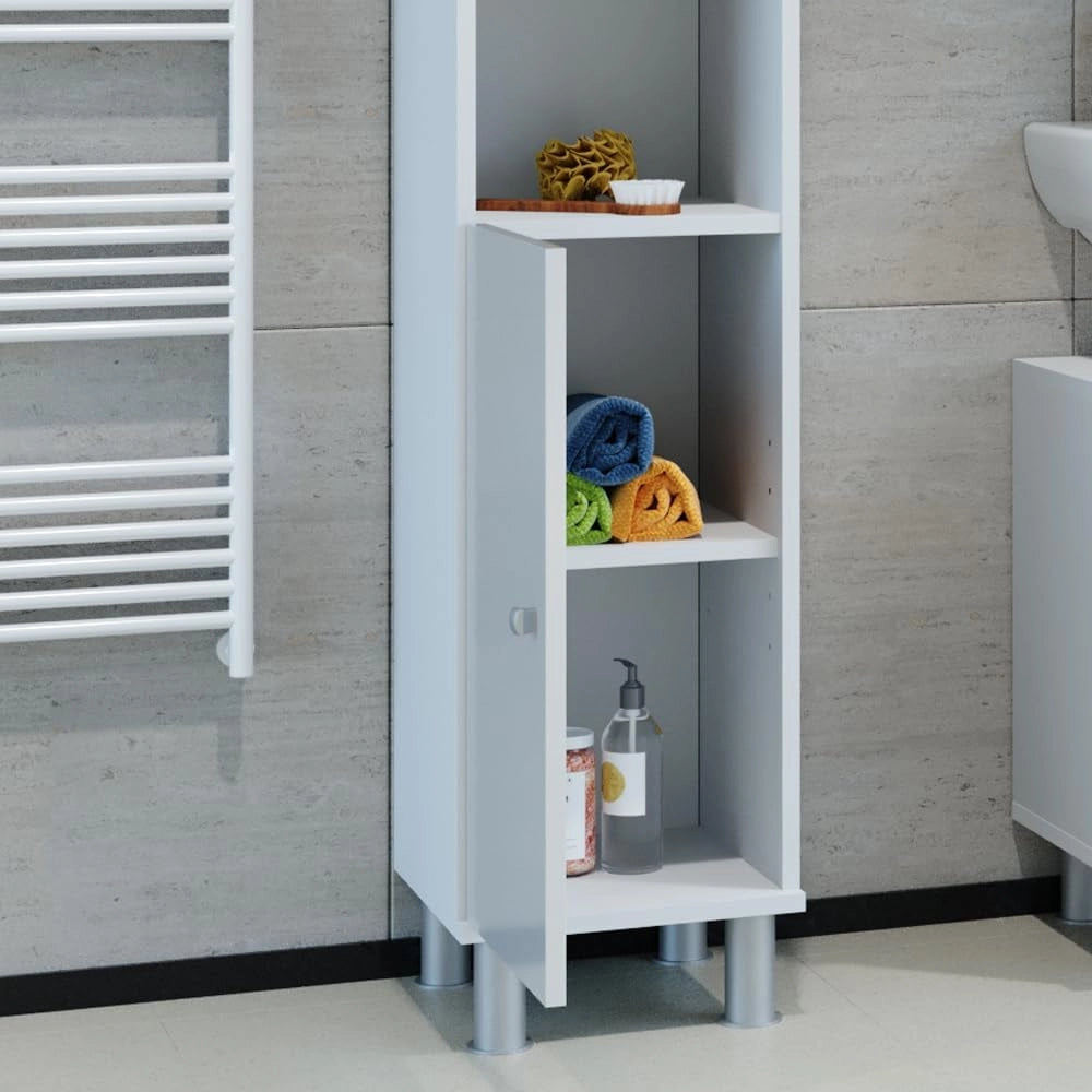 Mobile bagno alto Fynn, Bianco lucido, 30 x 190 cm, per la conservazione di articoli da bagno e asciugamani