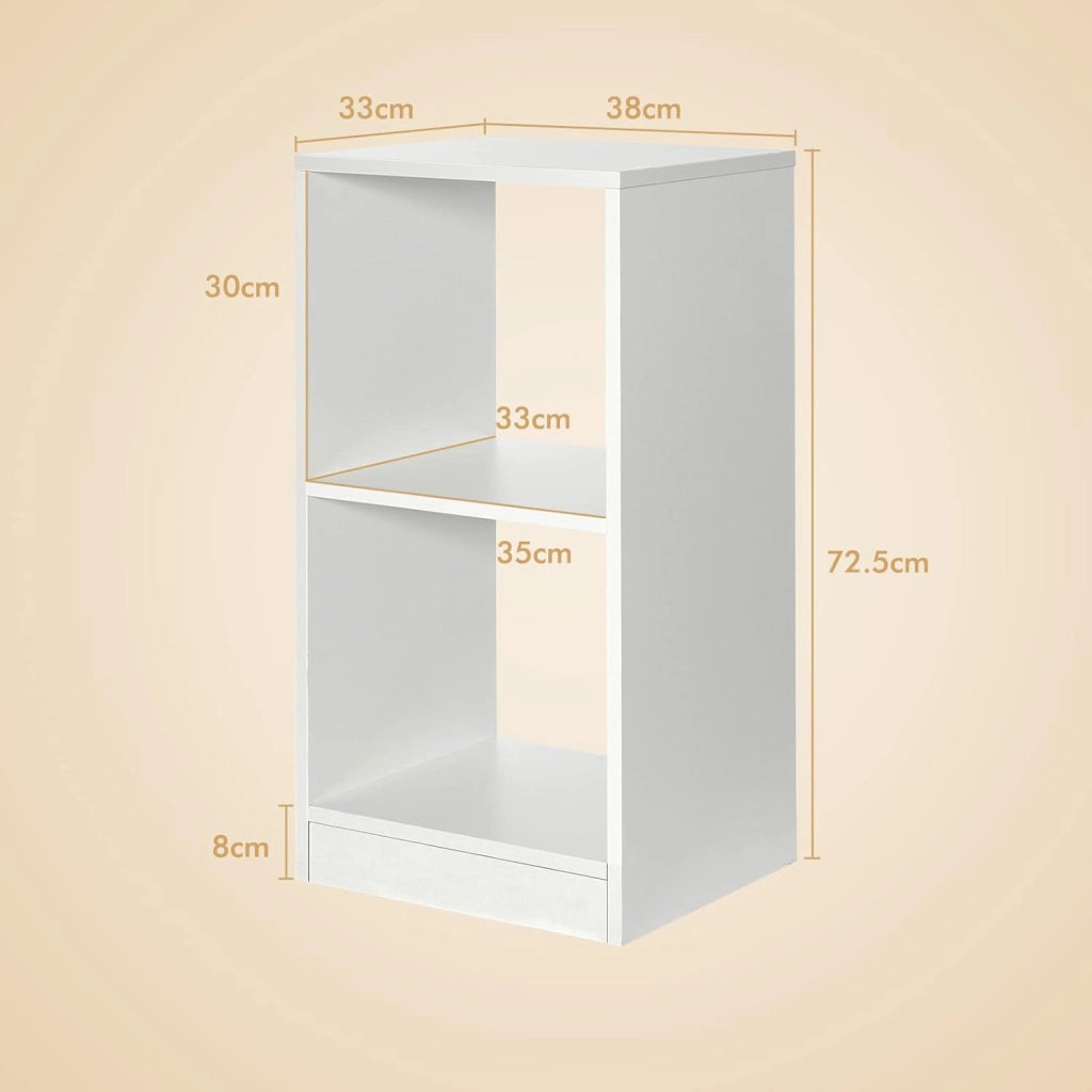 Set di 2 Scaffale Aperto, Libreria Scaffale a 2 Ripiani, Tavolino da Comodino, Supporto per CD Multifunzione per Soggiorno, 33x38,2x73 cm, Bianco