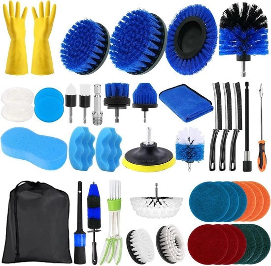 Set di pennelli a spazzola a 45 pezzi - Pennello a spazzola Power Scrubber per auto, pavimento, bagno e cucina - Pulizia di tappeti, apertura del lavello e auto - Spazzola per cucina e griglia