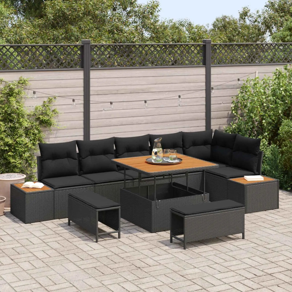 Set Divano da Giardino con cuscino 9 pcs Nero Poly Rattan 3364874