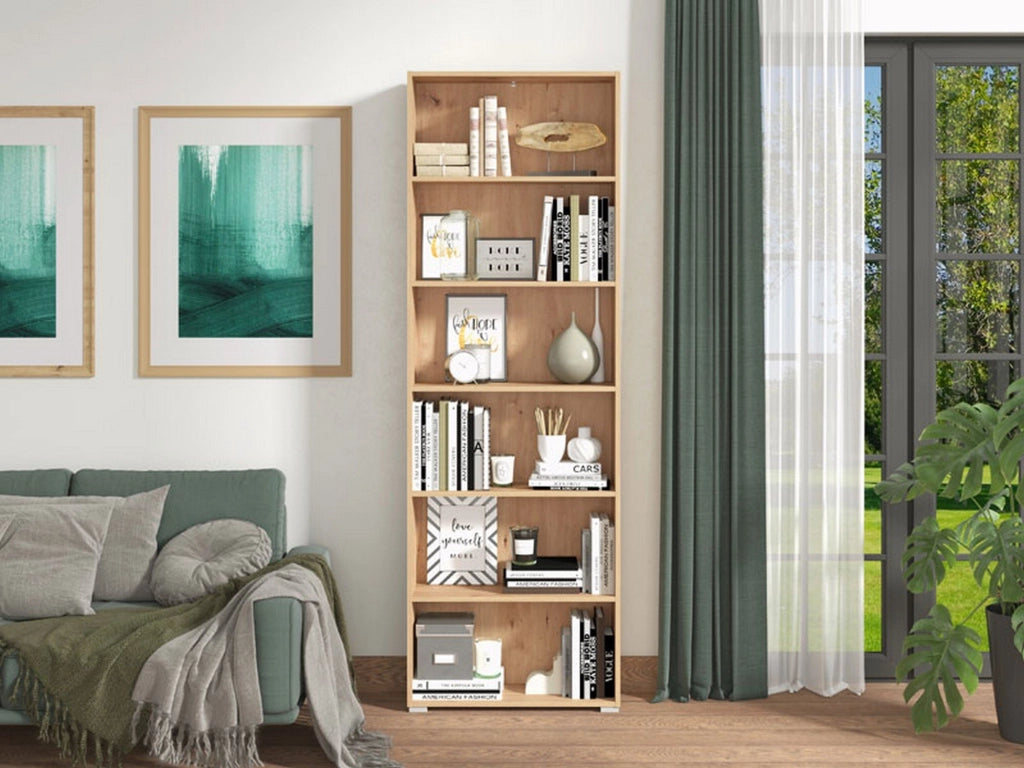 Biblioteca Pramollo, Libreria 5 Ripiani, 70x24.5x211.5h cm Marrone Rovere Nodi
