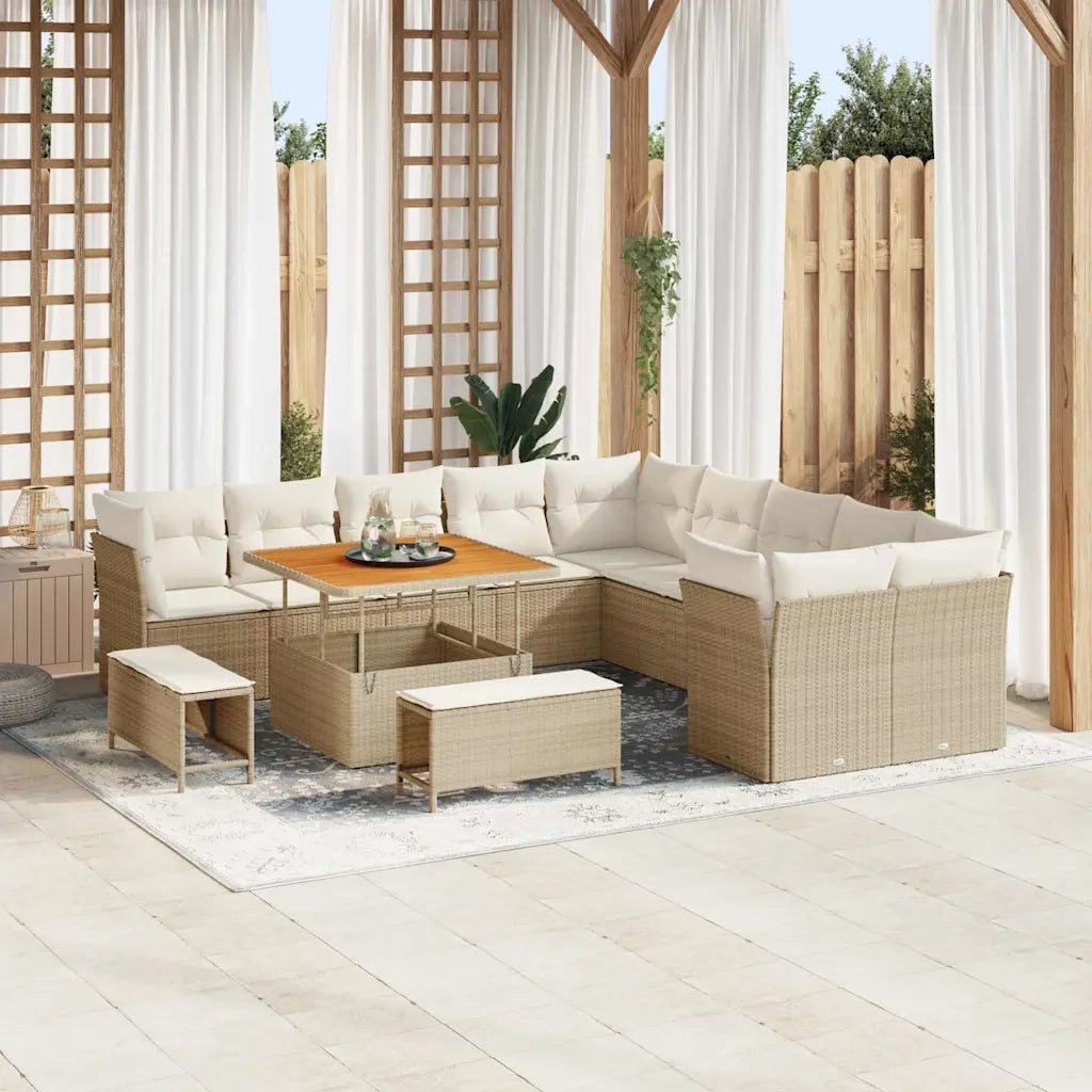 Set Divano da Giardino 13 pcs Beige e Crema polyrattan 3363486