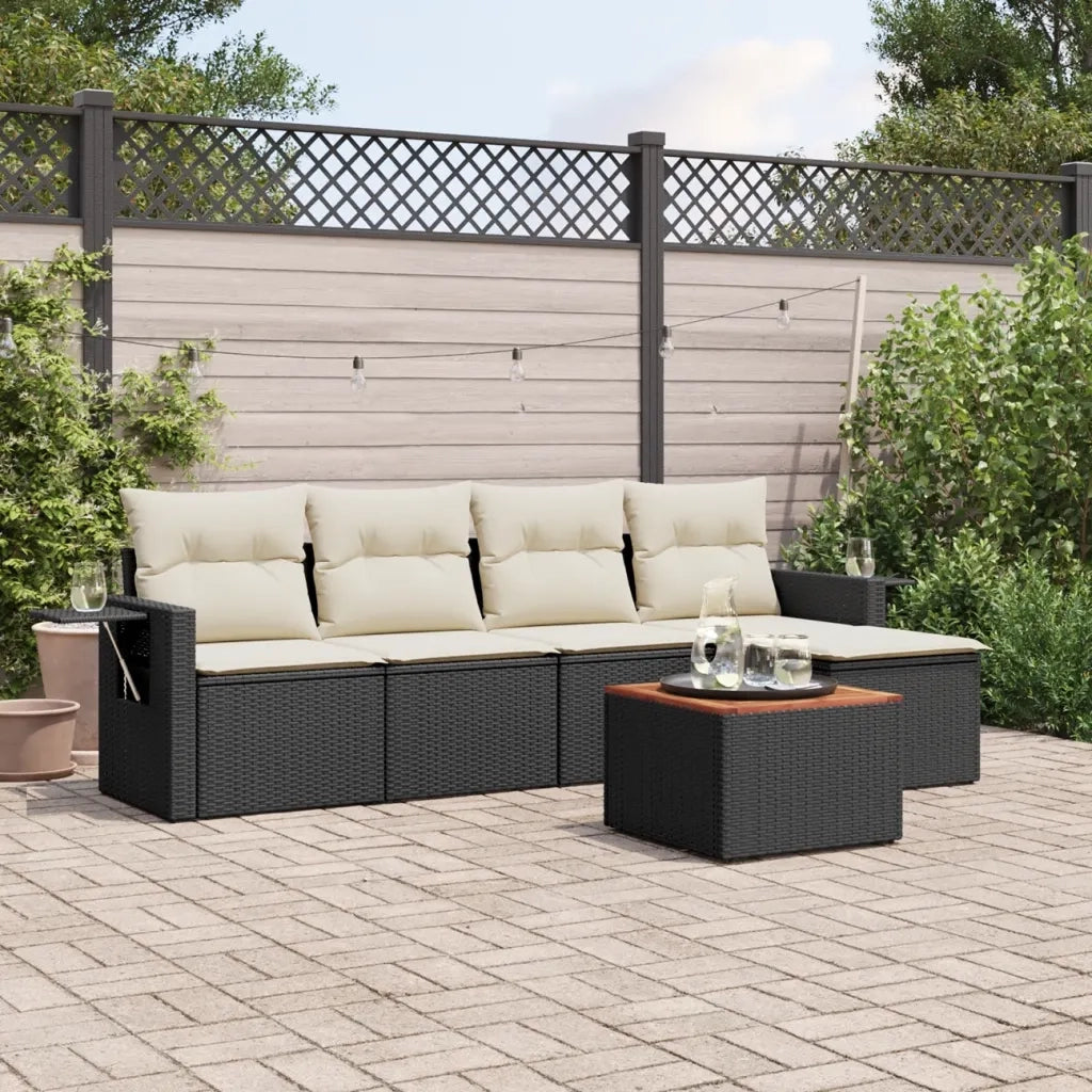Set Divano da Giardino 6 pz con Cuscini-Sofa da Giardino-Divanetto da esterno Nero in Polyrattan 644086