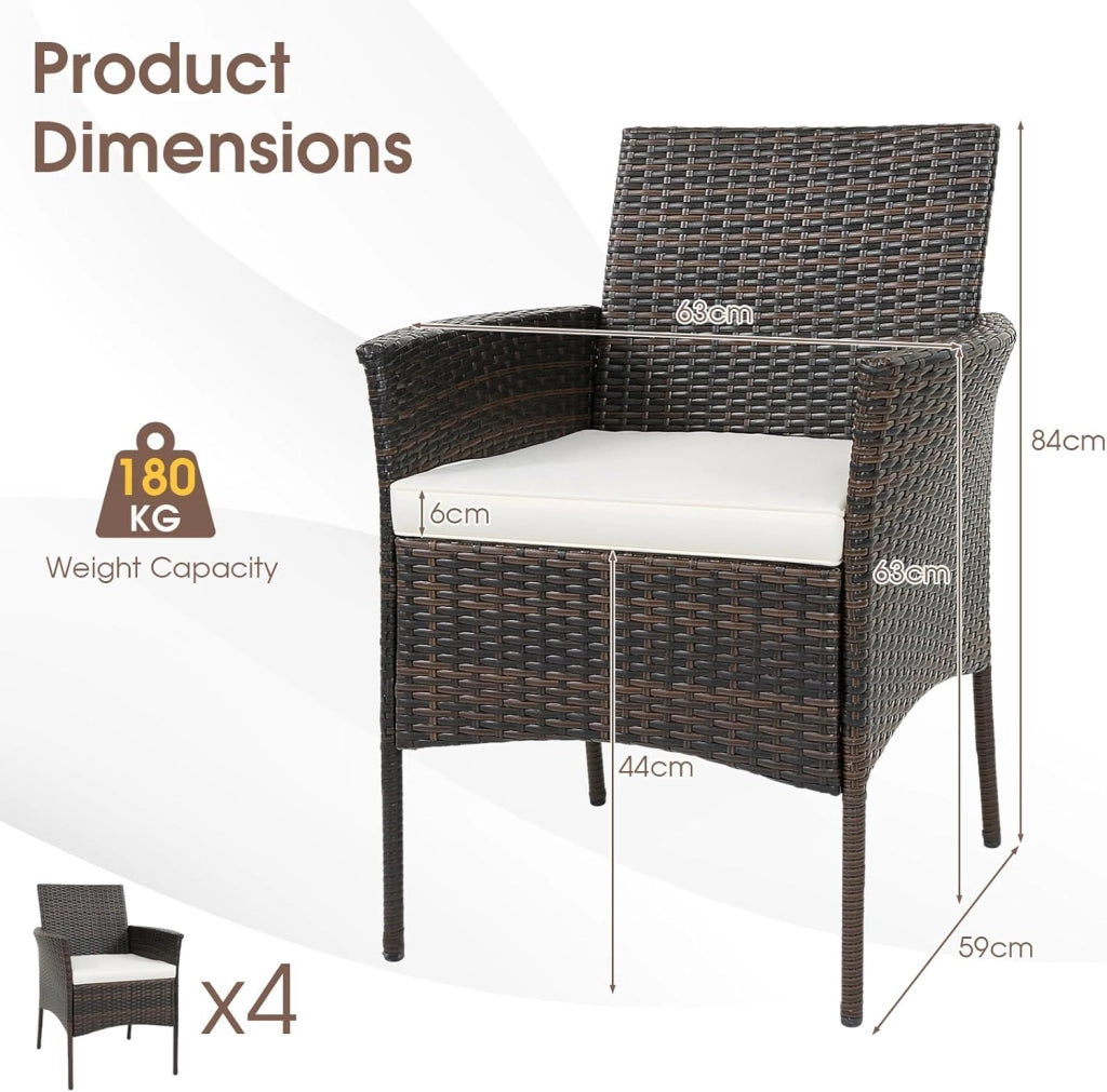 Set di 4 sedie da giardino in rattan, poltrone da esterno con cuscini estraibili, sedie in rattan per giardino, balcone, patio, marrone + beige