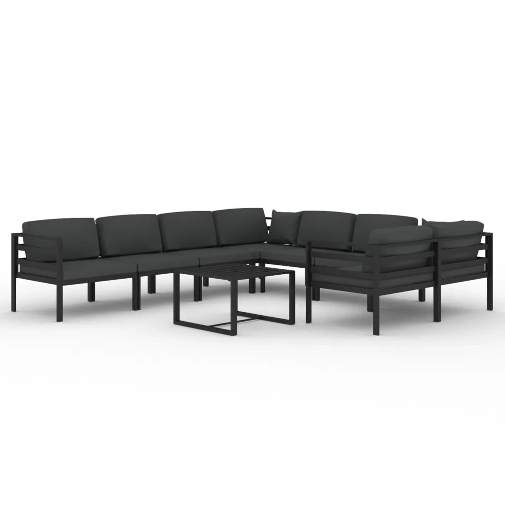 Set Divani da Giardino 9 pz con Cuscini in Alluminio Antracite