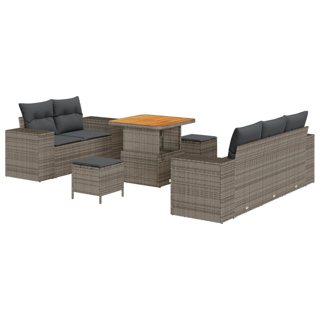 Set di divani da giardino 8 pezzi con cuscini grigio polyrattan acacia