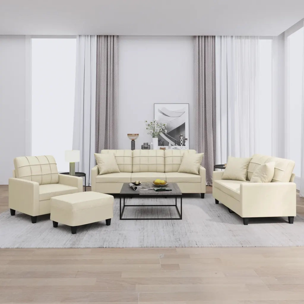Set di Divani 4 pz con Cuscini Crema in Similpelle 3201354