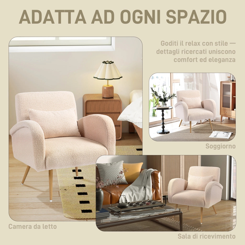 Poltrona Relax Moderna in Tessuto Teddy con Cuscino Sfoderabile ¨C Zephmum ¨C Beige 77x77x83 cm