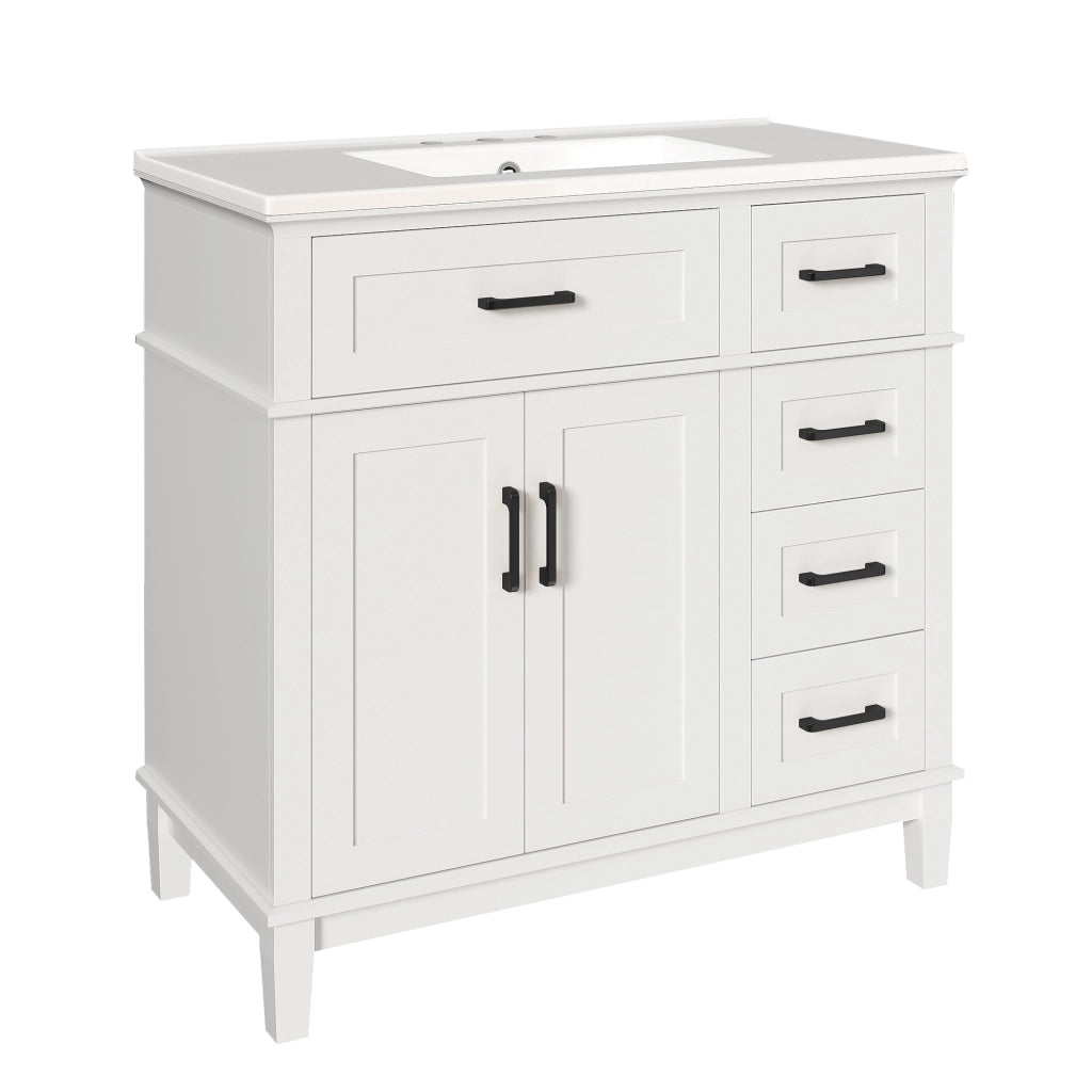 Mobile Bagno con Lavabo Integrato ¨C MINIMAL ¨C Bianco, Legno Massello, 90x46x87