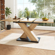 Tavolo allungabile in MDF con piano estensibile e gambe incrociate per cucina e soggiorno, colore legno naturale
