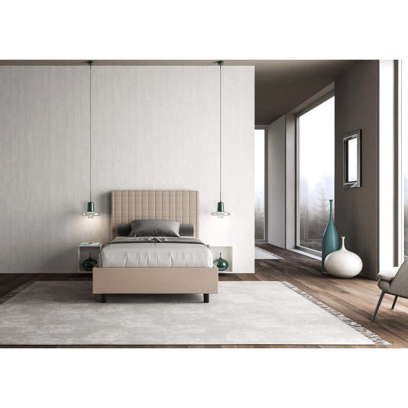 Letto imbottito Piazza e mezzo 110x200 cm Sunny - Similpelle,Tortora,Con rete