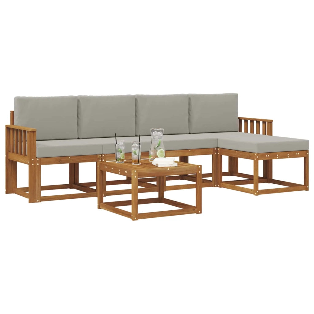 Set di divani da esterno 6 pcs Grigio Naturale e Chiaro