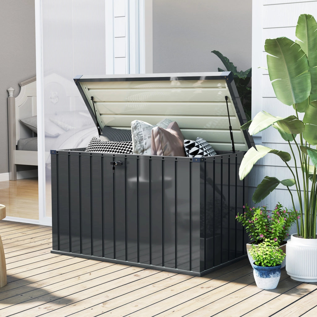 Baule da Giardino in Acciaio Zincato ¨C Zephmum ¨C Grigio Scuro 124x66x72 cm
