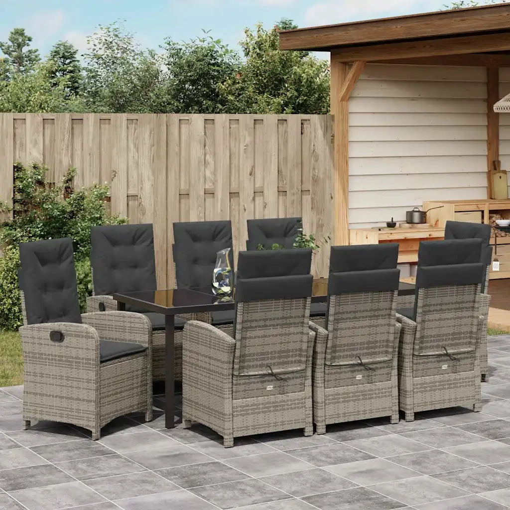 Set da Pranzo per Giardino con cuscino 9 pcs Grigio polyrattan 3380280