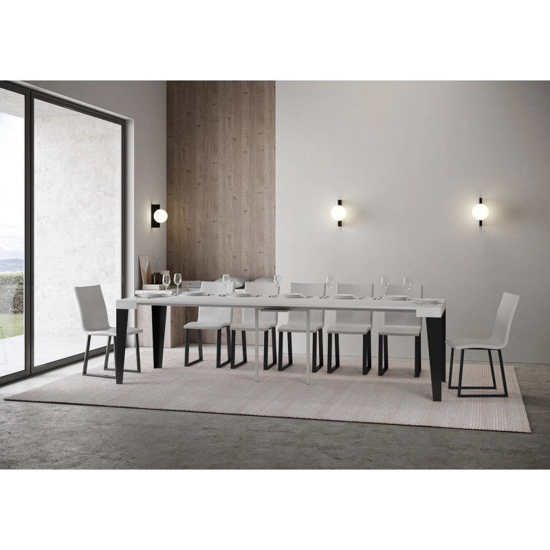 Consolle allungabile 90x40/196 cm Flame telaio Antracite - Bianco Frassino