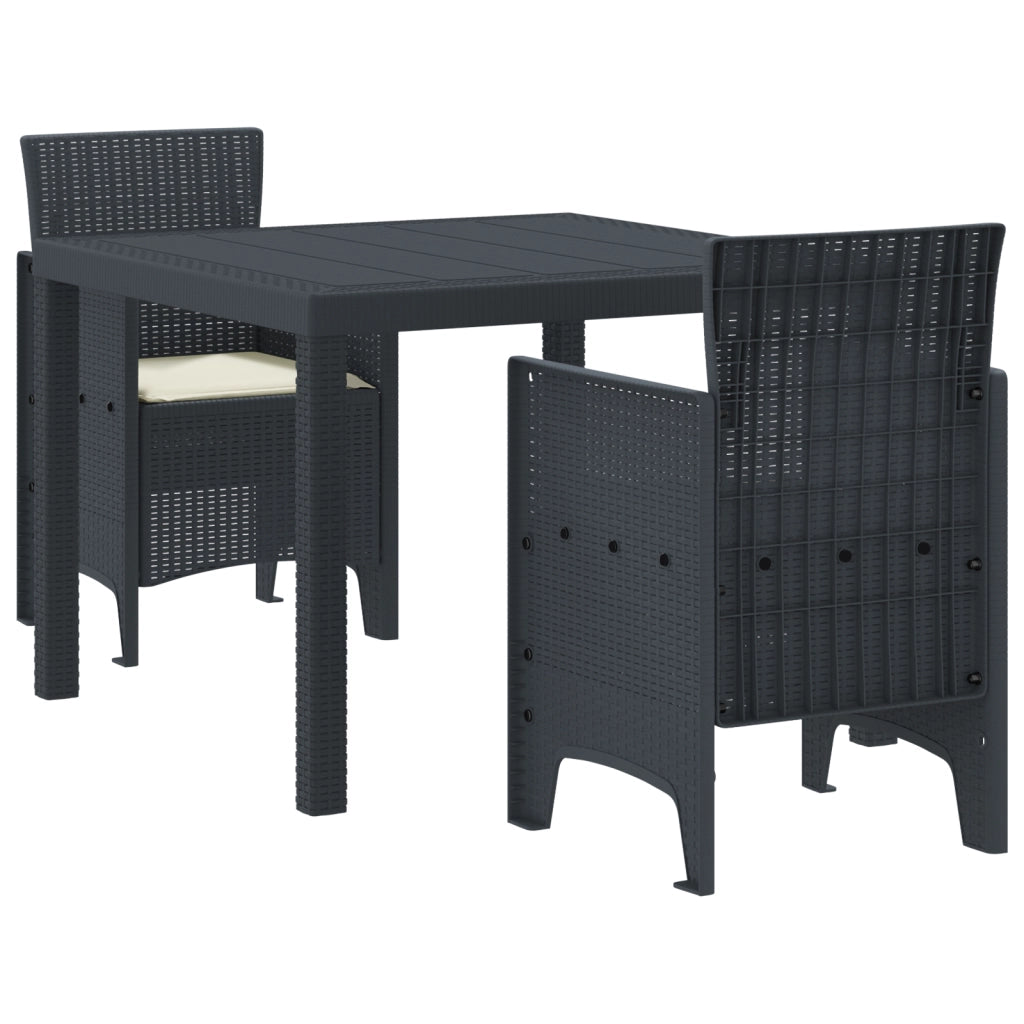 Set da pranzo da giardino in 3 pezzi con cuscini in rattan polipropilene antracite