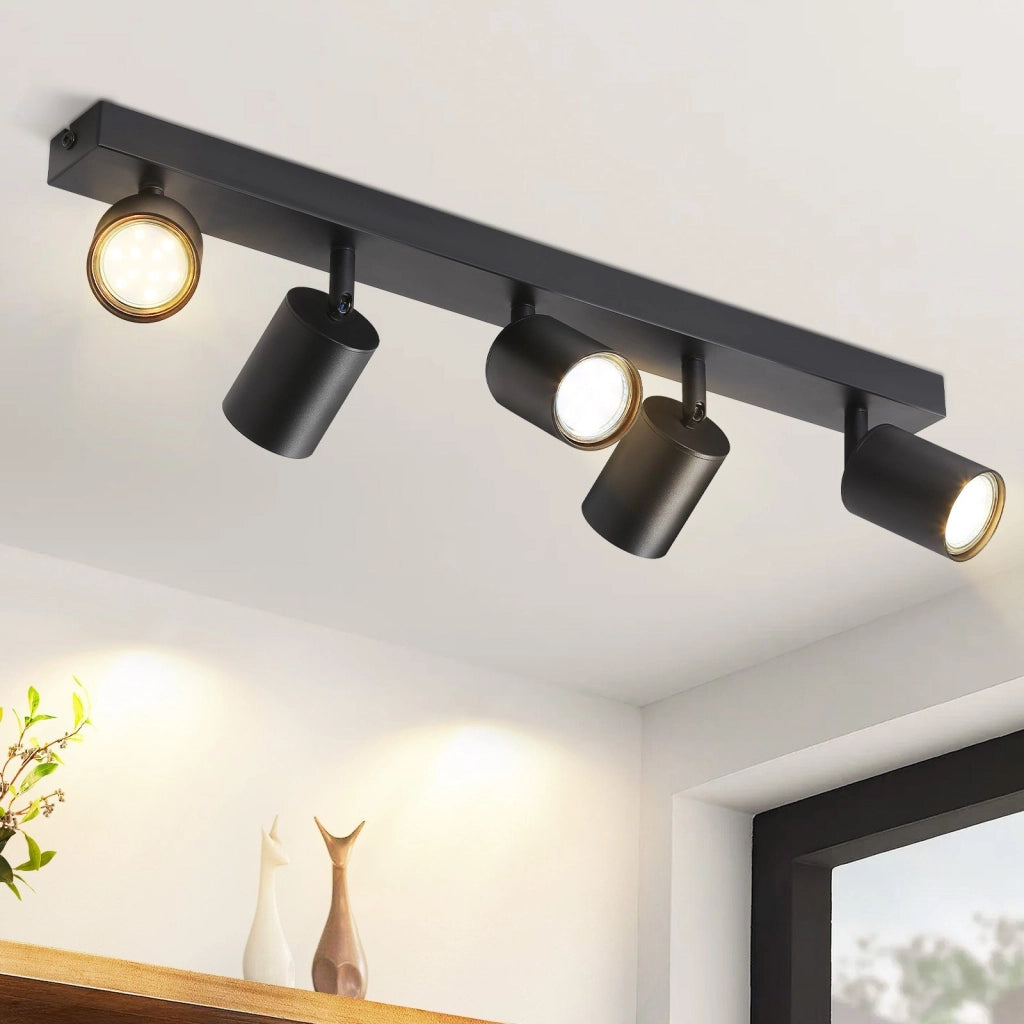 ZMH Faretto da soffitto neri 5 luci GU10 orientabili 330° stile industriale moderno per soggiorno senza lampadine